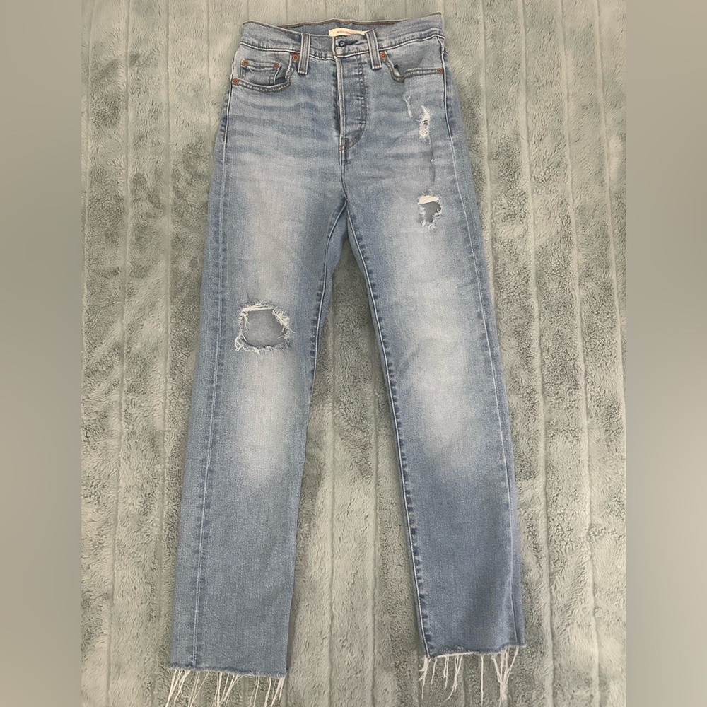 Levi's Distressed Light Blue Straight Leg Jeans